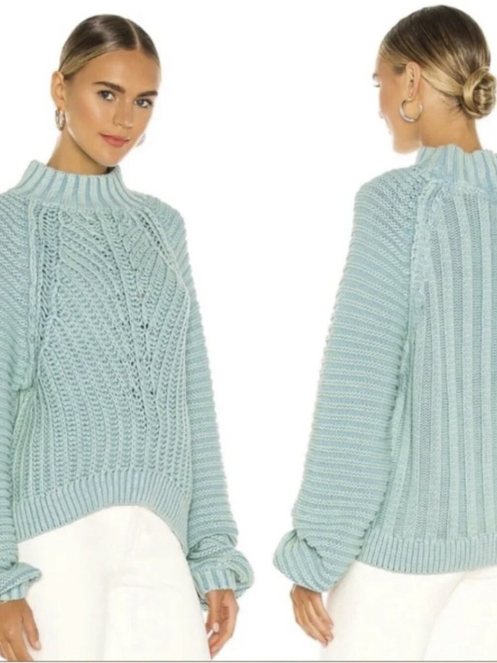 Free People Chunky Rib Knit Sweetheart Sweater | Light Blue | XS - Picture 2 of 5